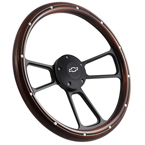 14" Real Mahogany Wood Steering Wheel w/Black Chevy Horn for Chevy C/K Series Truck