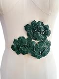 PLune 3D three-dimensional Rose flower Decorative Patch Trim Accessories rhinestones applique for Clothes Dress Hat Shoes DIY 3 Pieces/Bag 4X2.3inches (Deepgreen)