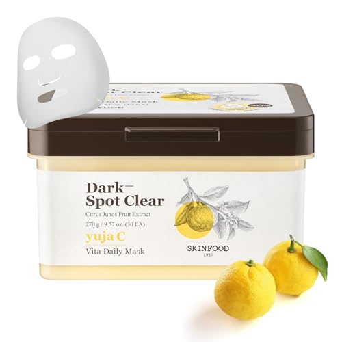SKINFOOD Yuja C Vita Daily Sheet Mask, Korean 5-Minute Quick Skincare Hack, Triple Blemish & Dark Spot Care, Skin Tone Improvement Face Mask for Transparent and Clear Skin, Bulk Pack (30EA)