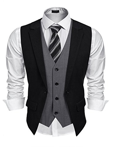 COOFANDY Men's Layered Suit Vest Business Dress Vests Formal Wedding Waistcoat Slim Fit