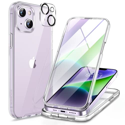 Miracase Class Series for iPhone 14 Case 6.1 inch, [Built-in Tempered Glass Screen Protector] [Bubble Free] Full-Body Protective Bumper Phone Case with Camera Lens Protector, Clear
