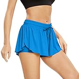 Flowy Athletic Shorts for Women Workout Running Gym Yoga Tennis Golf Skirt Butterfly Skort High Waisted with Pockets Cute Comfy Lounge Spandex Sweat Pants Trendy Clothes Casual Summer Outfits Blue L