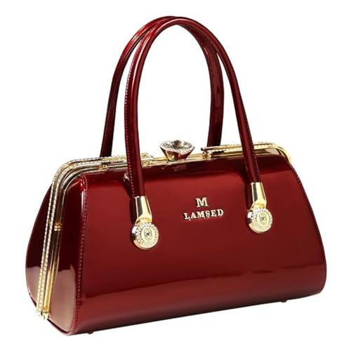 Fashion Leather Women's Top Handle Satchel Crossbody Handbags Diamonds Evening Bag Purses Hard Shoulder Bags (Red)