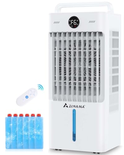 Z ZONAMA Swamp Cooler, 3-IN-1 Evaporative Air Cooler with Display & Remote, Windowless Portable Air Conditioners with Ice Cooling, 12H Timer, 6 Speeds, 60° Oscillation, Air Cooler Fan for Home Office
