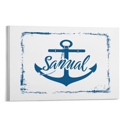 HighonHi Personalize Name Nautical Nursery Anchor Wall Art for Bathroom Nautical Equipment Artwork Canvas Prints Wall Art Modern Home Artwork For Bathroom Kitchen Canvas Print 12x18inch