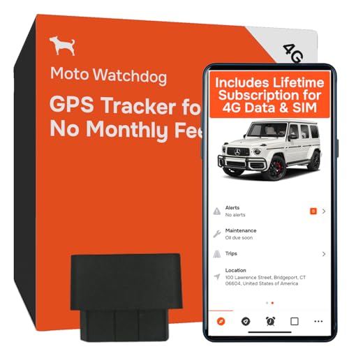 GPS Tracker for Vehicles No Monthly Fee, No Subscription, 4G SIM and Data Included, Business Fleets, Speeding Alerts, Trip History, Mileage Tracking, Geofence, OBD, USA Developed, Moto Watchdog