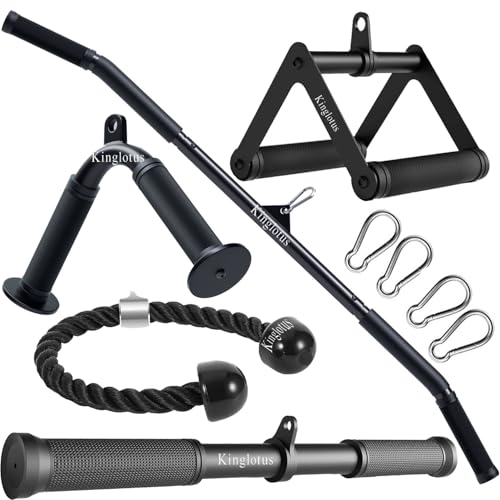 Kinglotus Home Gym Cable Machine Accessory Set:39inch Lat Pull Attachment, Straight Pull Down Bar,V Shaped Bar Triceps Rope Double D Handles. weight machine accessories to enhance your fitness results