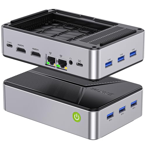 GMKtec Mini PC NAS, G9 Intel N150 Dual Boot Win Linux Desktop Computer 12GB DDR5 64GB EMMC + 1TB M.2 SSD, 4*M.2 NVMe Slots, Dual NIC 2.5GbE, USB-C/USB 3.2 10Gbps, Network Attached Storage