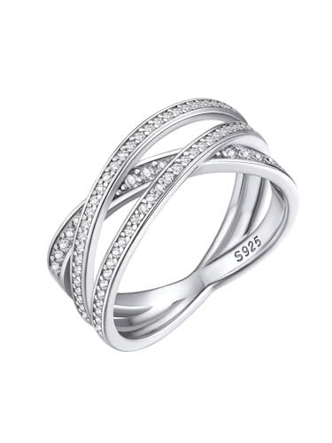 Bestyle 925 Sterling Silver Simulated Diamond CZ Criss Cross Ring for Women, Infinity Love Statement Rings CZ Eternity Engagement Wedding Band Ring for Her,Size 9