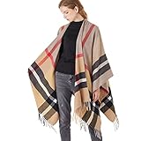 Women's Plaid Shawl Wrap Warm Cardigan Open Front Poncho Cape for Central Air Conditioning or Public Chilly Places