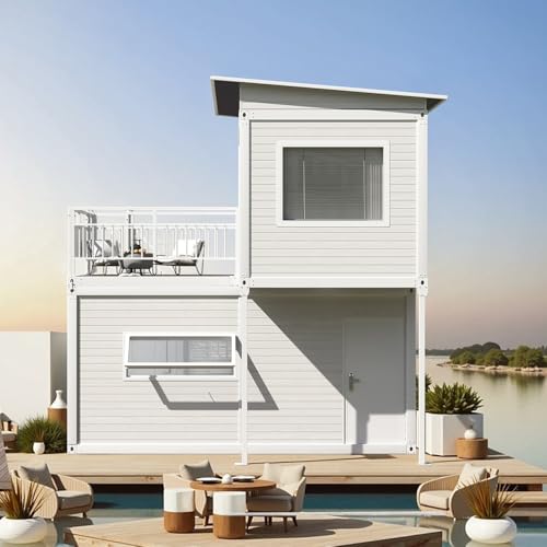 AMGUI Two-Story Tiny House: Modern Prefabricated Flat-Pack Home with Expandable Plastic Design, Portable Modular Dwelling for Hotel, Office, or Villa Use – Includes Restroom & On-site Installation