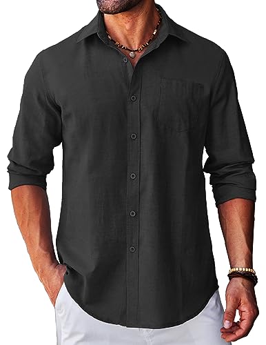 COOFANDY Men's Oxford Dress Shirt Casual Regular Fit Stretch Long Sleeve Untucked Shirt Black