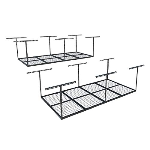 FLEXIMOUNTS 4x8 Overhead Garage Storage Rack, Adjustable Organization System, Heavy-Duty Metal Ceiling Racks, 2 pack, Black