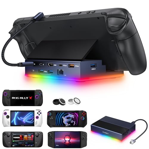 iVANKY 14-in-1 RGB 4K@144Hz Docking Station for Steam Deck OLED/ROG Ally X/Lenovo Legion Go S, Foldable Dock with HDMI Gigabit Ethernet 10Gbps USB 3.2, SD/TF Slots, 1Gbps Ethernet, 100W USB-C Charge