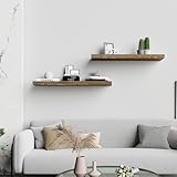 BGMG Wood Floating Shelves 24 inch, Wide Rustic Wooden Wall Shelves for Bathroom Living Room Bedroom Kitchen Farmhouse Set of 2-24x 6.7 x1.25 inch- Walnut Color