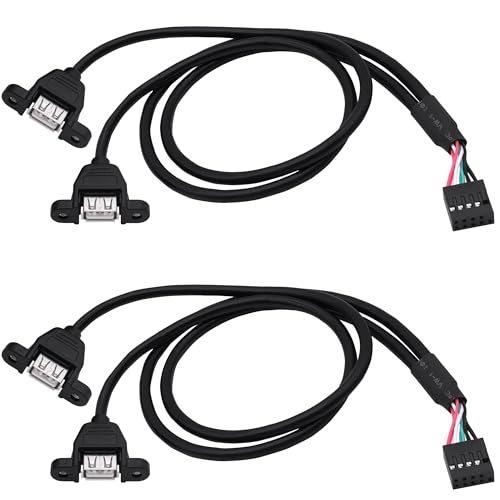 YARCHONN USB 2.0 Front Panel Header 9 Pin to USB A Adapter Y Splitter Cable Motherboard 9 Pin Header Splitter to Dual Type A Female Ports with Screw Panel Holes Extension Cable for Computer -50cm/2pcs