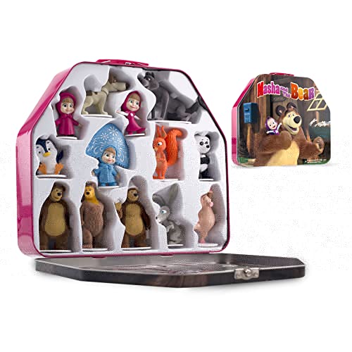 LUPPA Masha and The Bear Toys Playset: 13 Figures with Tin Box of The Bear´s House I Masha and The Bear I Figures and Dolls of TV Programs I Toys for Girls I Kids Toys