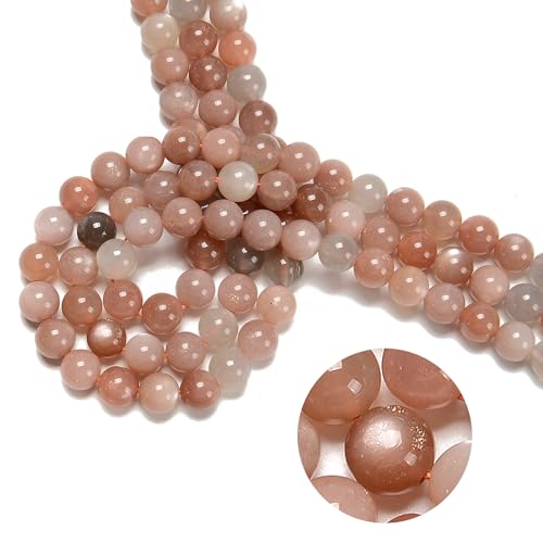94Pcs (2Pcs/Set) 8mm Multi-Color Peach Moonstone Smooth Round Beads Natural Stone Beads AAA Grade Premium Round Gemstone Genuine Real Stone Loose for DIY Bracelet Jewelry String Making