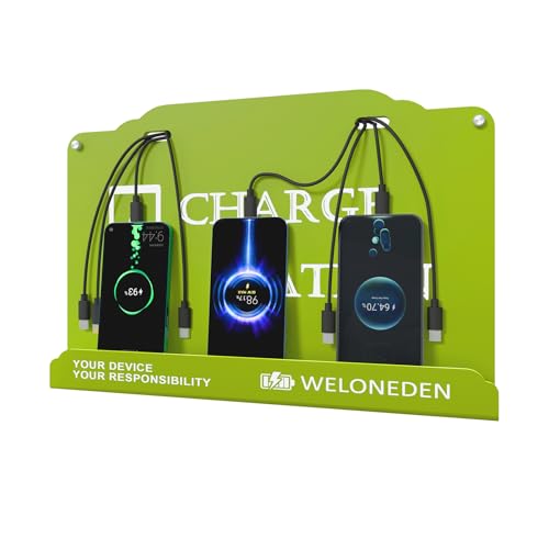 Wall Mounted Cell Phone Charging Station Mobile Phone Charging Station | Fast Charging 8 Device | Compatible with iPhone ipad Smartphone Tablets Port | Great for Offices Hotel Hospital Airport (Green)