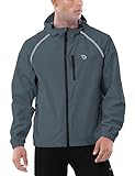 BALEAF Men's Rain Jacket Waterproof Windbreaker Running Cycling Golf Hiking Gear Hood Lightweight Reflective Packable Steel Gray XL