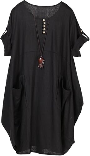 Minibee Women's Ruffle Oversize Casual Midi Dresses with Pockets (2XL, Black)