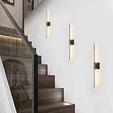 KUZZULL Modern Light Fixture Set of Two 27.8x4.3x3.4in Black and Brass Gold Sconces 1200Lm LED Wall Lights for Bathroom, Living Room, Corridor