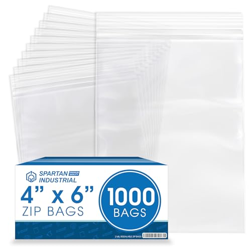 Spartan Industrial - 4” X 6” (1000 Count) 2 Mil Clear Reclosable Zip Plastic Poly Bags with Resealable Lock Seal Zipper