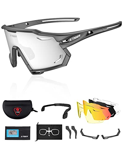 X-TIGER Polarized Cycling Glasses with 5 Interchangeable Lenses,MTB Biking Baseball Running Sports Sunglasses for Men Women