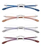 Lightweight Flexible Reading Glasses for Women, Rimless 4 Pack Blue Light Blocking Computer Readers Eyeglasses UV 400