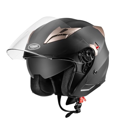 YEMA Helmet Unisex Motorcycle Open Face DOT Approved YM-627 Motorbike Moped Jet Bobber Pilot Crash Chopper 3/4 Half Helmet with Sun Visor for Adult Men Women-Matte Black,XXL