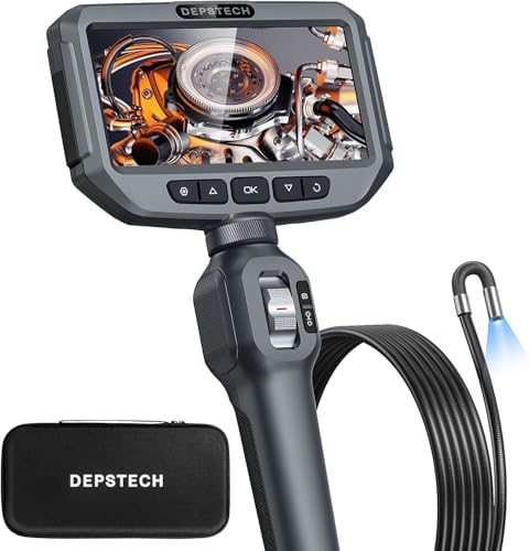 Two-Way Articulating Borescope, DEPSTECH 0.24in Articulated Endoscope Camera with Light, 5-inch IPS Snake Inspection Camera, Flexible Automotive, Mechanics, Plumbing Tools for Men-4.92FT