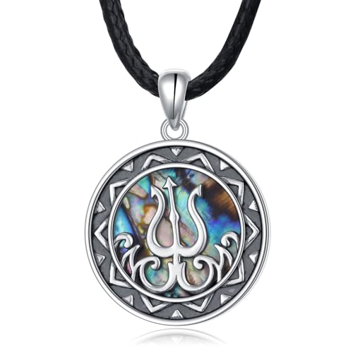 Alphm Poseidon Trident Necklace for Men 925 Sterling Silver Poseidon the Greek God of Sea Trident Pendant Abalone Shell Ancient Greek Jewelry Gifts