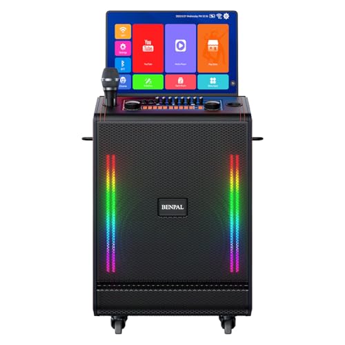 Smart Karaoke Machine with Lyrics Display, 17.3’’ HD Touch Screen, Built-in 12’’ Bluetooth Speaker, Up to 1200W Power Karaoke Machine for Adults (12 Inch)