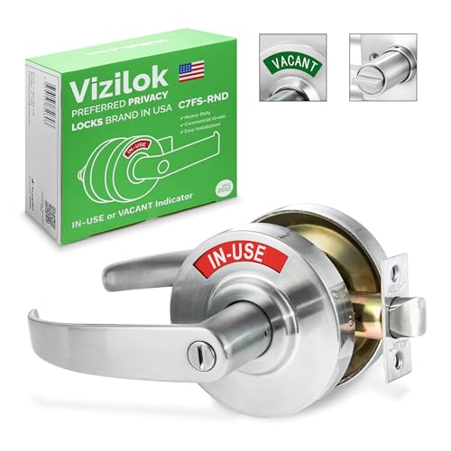 VIZILOK Commercial Door Lock for Bathroom Privacy, Heavy-Duty Vacant Occupied Indicator in Satin Chrome, ANSi Grade2, Perfect for Restaurants, Medical Offices, Airbnb, Dorms, Gyms, Fitting Room