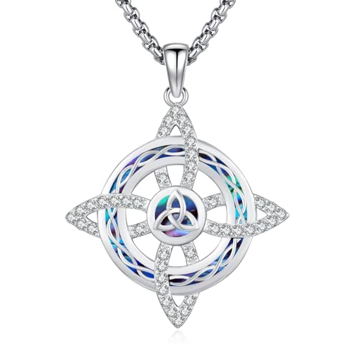 Nudo De Bruja Plata 925 Original Witches Knot Sterling Silver Pendant Necklace for Women and Men - Celtic Knot Trinity Crystals Abalone Shell Jewelry Gifts