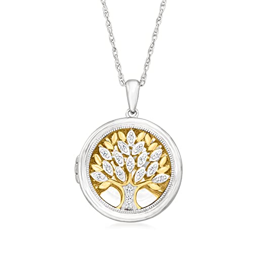 Ross-Simons 0.10 ct. t.w. Diamond Tree Of Life Locket Necklace in 2-Tone Sterling Silver. 18 inches