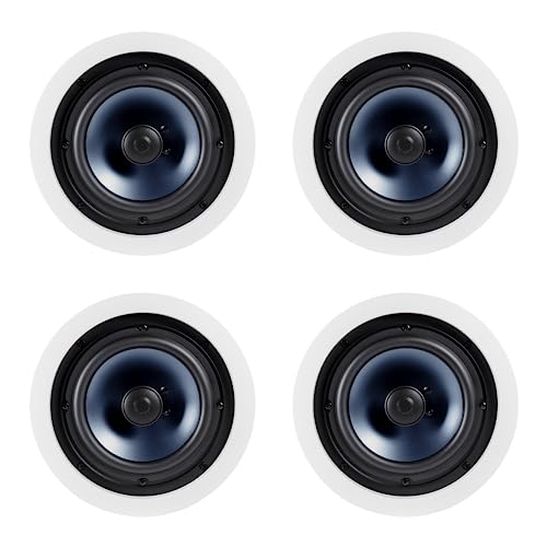 Polk Audio RC80i 2-Way Premium in-Ceiling 8" Round Speakers, Perfect for Damp and Humid Indoor/Outdoor Placement (White, Paintable-Grille) Dual Pairs (4 Speakers)