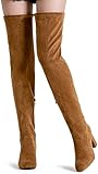 Vepose Women's Thigh High Over The Knee Boots, 3" Inch Block Chunky Heel Fashionable Boot for Lady, 992 - Suede Camel, Brown, Size 10 US (CJY992 Camel 10)