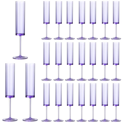 SHIQIKEJIPTY 24 PCS Purple Champagne Flutes Plastic 5.4 OZ Champagne Flutes Acrylic Reusable Pastel Colored Plastic Glasses Long Stem Wine Glasses Toasting Wedding For Party Birthday Anniversary