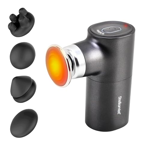 Stellamist Mini Massage Gun, Deep Tissue Massager Gun with Heat, Portable Percussion Muscle Massager Gun with 4 Massage Heads for Athletes