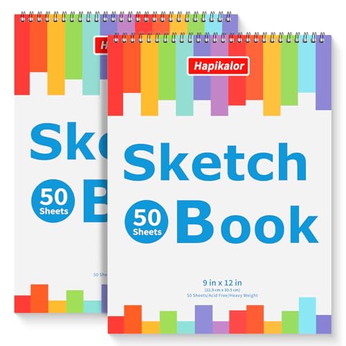 9" x 12" Sketch Book, 2-Pack 50 Sheets Spiral Bound Art Sketchbook, Acid Free Artist Drawing Book Paper, Art Supplies for Adults Kids, Craft Activities, Sketch Paper for Drawing Coloring Sketching