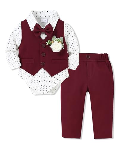 SANMIO Baby Boy Clothes Suits Infant Gentleman Outfit Collared Dress Shirt+Vest+Tie+Corsage+Pants 5Pcs Baby Suit Sets