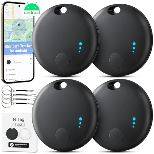 Bluetooth Tracker for Android, 4 Pack Item Finder Work with Google Find My Device App, Keys Finder and Item Locator for Keys Wallet Bags Pets ONLY Android, Smart Tag for Luggage,Backpack (Black)