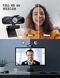 Full HD Webcam with Built-in Microphone and Rotatable Tripod, 4K Video and Wide Angle Camera, Privacy Cover, for Desktop PC or Laptop Computer