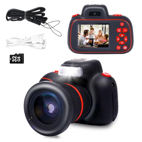 48.0 Mega Pixels Kids Camera, 360 Rotable Zoom Lens,4K Digital Camera for Kids with Shutter AF,with 32G SD Card,Video Camera Toy for 8-12 Years Old Boys Girls,Christmas Birthday Gifts (Black, D6pro)