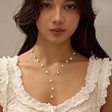 Pearl Necklaces for Women, 14K Gold Plated Pearl Necklace Simple White Pearls Choker Necklace Elegant Simple Pearl Choker Necklaces for Women Trendy Pendant Necklace Pearls Jewelry Gift