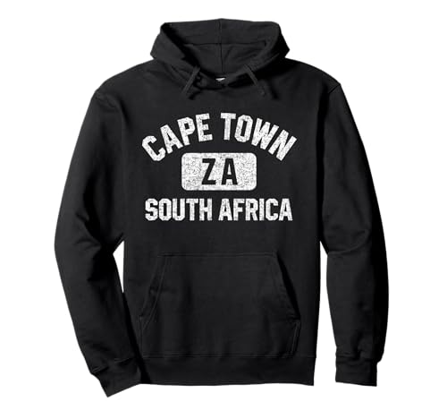 Cape Town South Africa ZA Gym Style Distressed White Print Pullover Hoodie