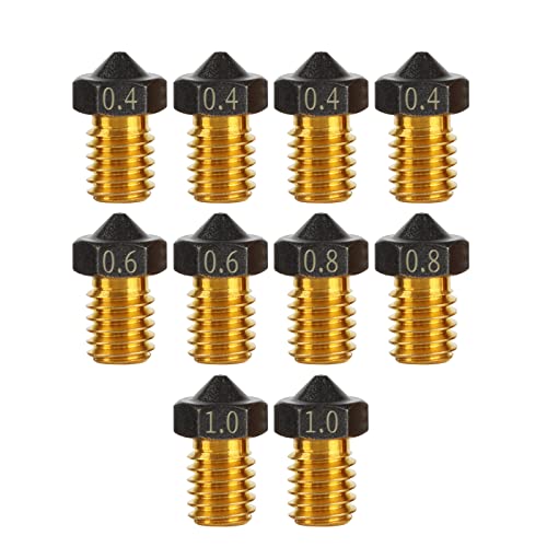 IdeaFormer-3D 10Pcs PTFE V6 Extruder Nozzles 0.4/0.6/0.8/1.0mm PTFE V6 Hotend Nozzle 1.75mm Filament for Anycubic Mega Series, Kobra Neo, Kobra Go, Chiron, for Prusa i3 MK3, Mini+