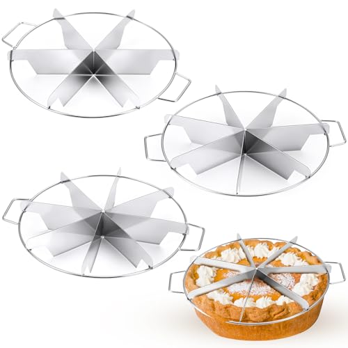 Ziliny 3 Pieces 8-cut, 7-cut and 6-cut Pie Cutter 10.6 Inches Diameter Stainless Steel Pie Slicer Rust Proof Cake Divider with Side Handle Pie Cutter Press for Commercial Home