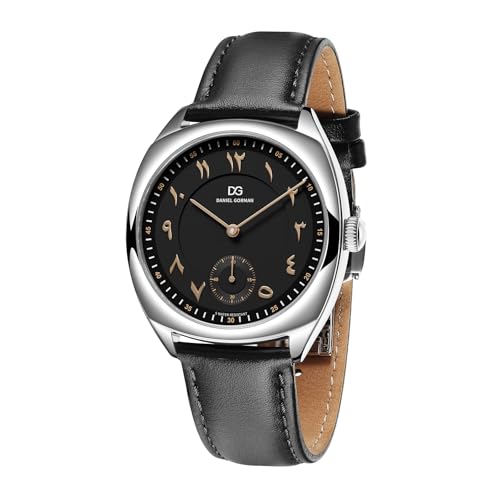 Men's Dress Watch with Second Hand, Quartz Analog Waterproof Leather Band Wrist Watches for Men, Easy Reader Big Face Stainless Steel Luxury Men Watch (Black)